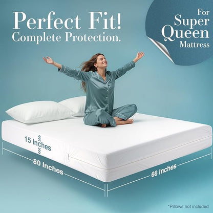 Utopia Bedding Mattress Protector Zippered Super Queen Size, 100% Waterproof Bed Bug and Dust Mite Proof Mattress Encasement, Absorbent 6 Sided Mattress Cover