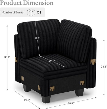 Belffin Corduroy Corner Seat for Modular Sofa Sectional Couches for Living Room Black Couch
