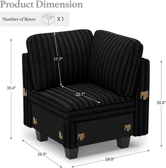 Belffin Corduroy Corner Seat for Modular Sofa Sectional Couches for Living Room Black Couch