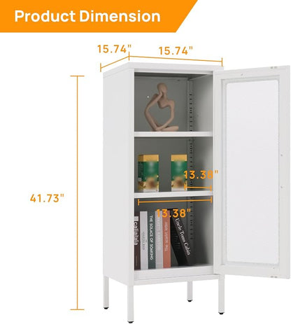 Slim Metal Storage Cabinet with Mesh Doors - 42'' Tall Narrow Organizer Tower, Compact Freestanding Cabinet, Versatile Utility Storage for Home, Office, Kitchen, Living Room, Durable and Modern Design