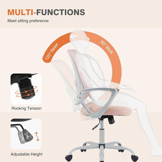 Sweetcrispy Home Office Managerial Executive Chair with Ergonomic Design, Mid-Back Mesh Swivel, Comfortable Lumbar Support, Comfy Arms for Bedroom,Study,Student