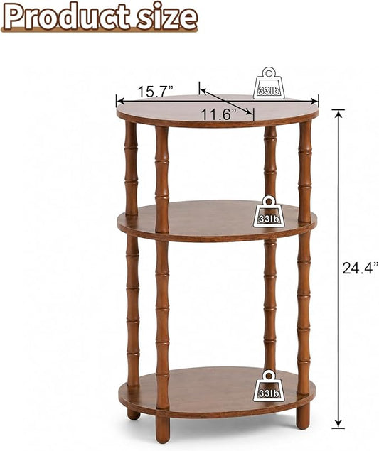Side Table, 3-Tier Oval Accent Small End Table, Modern Oval Nightstand Accent Table for Small Space, Bedrooms, Living Room, Easy to Assemble, Rustic Brown