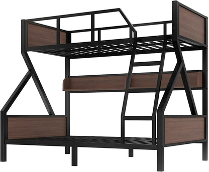 KEIKI Twin Over Full Bunk Bed, Heavy Duty Metal Bunkbed with Storage Shelves, Lights, Bottom Space & Guardrail for Aldults Dorm Bedroom Guest Room, No Box Spring Needed, Noise-Free Design