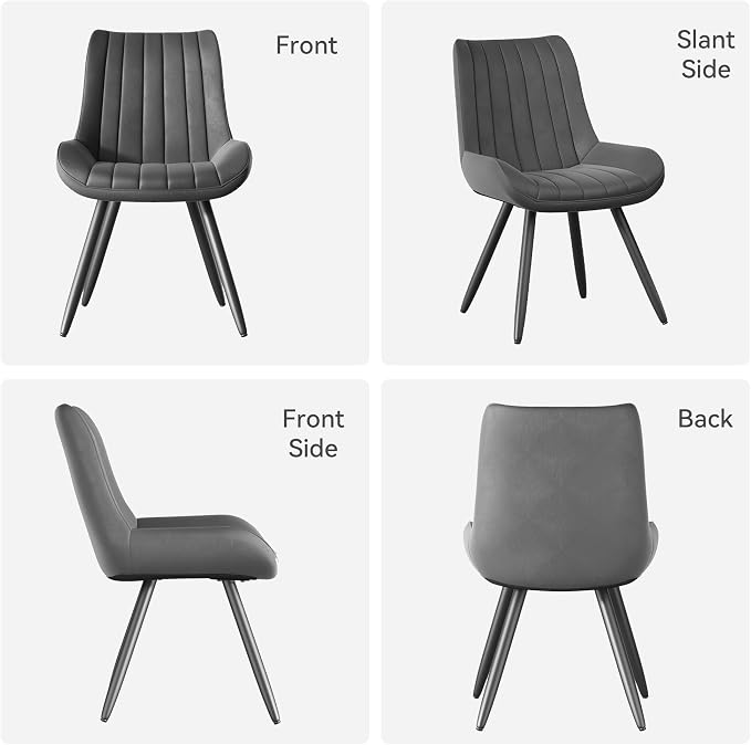Mid Century Modern Dining Chairs Set of 4, Soft Cushion Upholstered Fabric Kitchen Chairs, Dark Grey