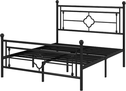 Allewie Queen Size Metal Platform Bed Frame with Victorian Vintage Headboard and Footboard/Mattress Foundation/Under Bed Storage/No Box Spring Needed/Noise-Free/Easy Assembly, Black