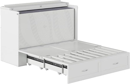 AFI Hamilton Full Murphy Bed Chest with Mattress, Storage, and Built-in Charger in White