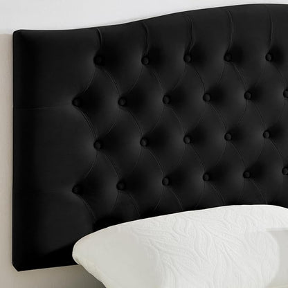 24KF Upholstered Tufted Button Wall Mounted Velvet Headboard,Comfortable Fashional Headboard Queen/Full Size,6058-Q-Black