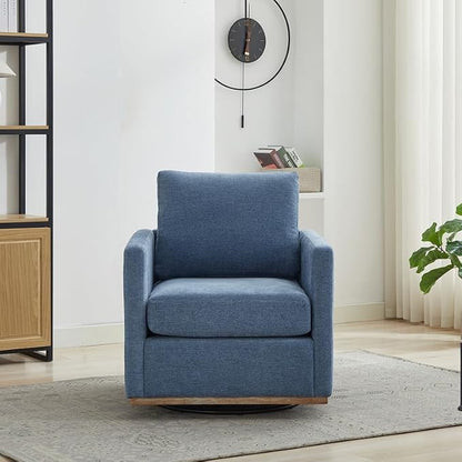 Swivel Accent Chair, 360 Degree Square Swivel Chair for Living Room, Mid Century Modern Upholstered Barrel Chair,Comfy Sofa Armchairs for Bedroom,Nursery,Chenille, Blue