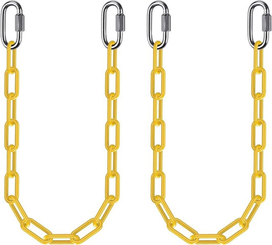 2Pcs 20" Heavy Duty Hanging Chain with Hook Swing Extension Chain Yellow | 1000 LB Capacity Coated Hammock Extension Chain for Swing Set, Hanging Chair, Porch Swin, Heavy Bags, for Indoor Outdoor Use