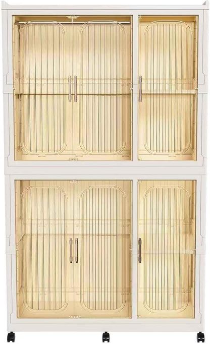 Portable Wardrobe Closet Organizer, Large Kids Wardrobe Closet with Magnetic Doors and Wheels, Collapsible Plastic Baby Clothes Storage Cabinet, 4 Cubes and 2 Wardrobes (17.7"D x 36.2"W x 62.2"H)