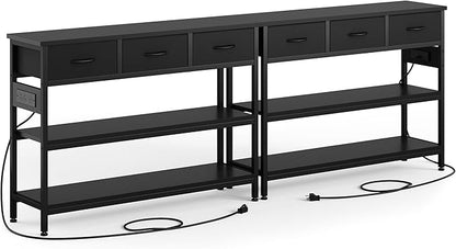 Lulive 2 Pack Entryway Table with Outlets, 3 Fabric Drawers, 43in | 43.3"W x 11.8"D entry table with 2 outlets, 2 USB ports, swappable plug side, adjustable feet and anti-tip kit.