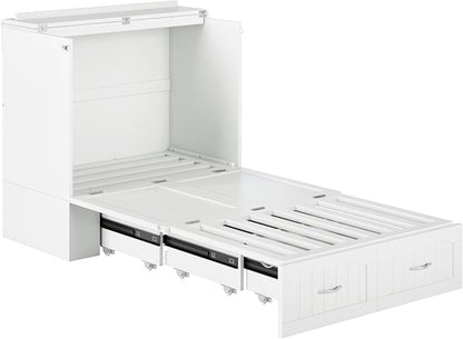 AFI, Southampton Murphy Bed Chest Twin XL with 6" Mattress, Storage Drawer & Built-in USB Charger, White