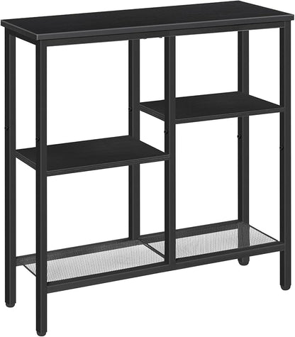 HOOBRO Narrow Console Table, Sofa Table, 4-Tier Industrial Entryway Table with Metal Mesh Shelf, Hallway Table with Adjustable Feet, for Entryway, Living Room, Hallway, Black BB79XG01