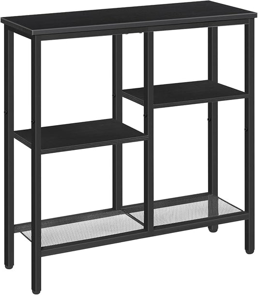 HOOBRO Narrow Console Table, Sofa Table, 4-Tier Industrial Entryway Table with Metal Mesh Shelf, Hallway Table with Adjustable Feet, for Entryway, Living Room, Hallway, Black BB79XG01