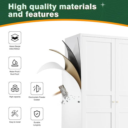 Letaya Metal Wardrobe Cabinets,18" Deep Clothing Storage Cabinet with Doors and Shelves,for Home Room,Fire Department, School, Employee,Gym,Government (White)