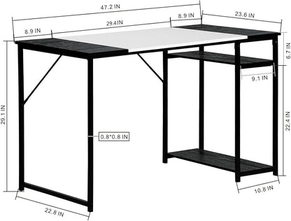 FurnitureR Computer Desk with Shelves for Small Spaces Simple Home Office Desk Study Writing Office Table Laptop PC Writing Desks (White, 47.2 Inch)