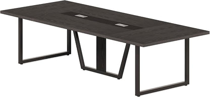 LITTLE TREE 8FT Conference Table for 10 People, Large Meeting Table, Modern Wooden Conference Room Table with Cable Management, Business Training Table with Strong Metal Legs for Office, Black