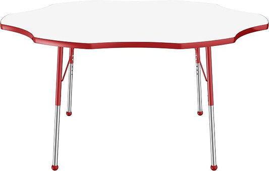 FDP Dry-Erase Flower Activity School and Office Table (60 inch), Standard Legs with Ball Glides for Collaborative Spaces, Adjustable Height 19-30 inches - Whiteboard Top, Red Edge and Matching Legs