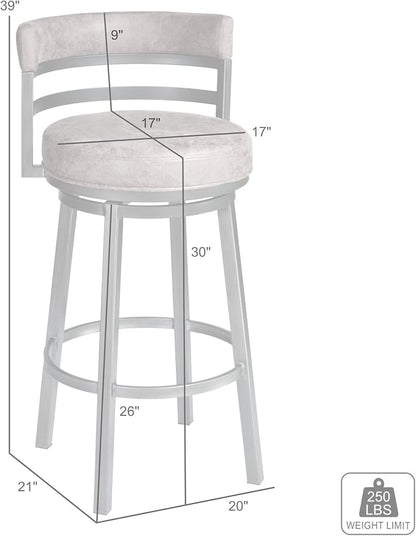 Armen Living Madrid 30" Seat Height Swivel Modern Bandero Tobacco Modern Faux Leather and Mineral Finish Bar Stool for Kitchen Island Counter