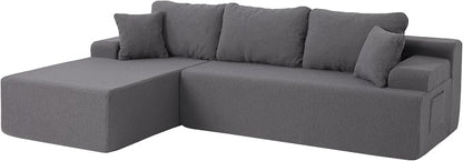 Hobestluk Modular Sectional Sofa Couches L-Shape Couch 3 Seat Modular Sofa Memory Foam Sectional Couches for Living Room, Cloud Couch with Oversized Chaise (Grey Smooth, 108", Left Hand Facing)