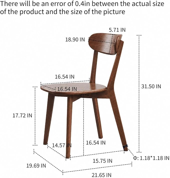 Walnut Solid Wood Dining Chairs Set of 6 – FAS-Grade North American Oak, Mid Century Modern Curved Back, 400 lbs Heavy Duty for Restaurant, Kitchen & Home