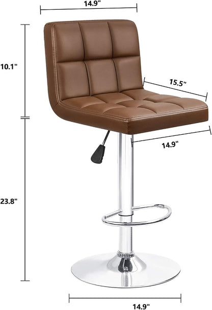 Furniwell Bar Stools Modern Pu Leather Swivel Adjustable Barstools Armless Counter Height Swivel Bar Stool Synthetic Leather Height Square Barstool with Set of 2(Brown)