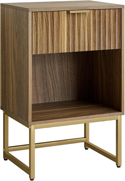 Masupu Fluted Nightstand,Modern Night Stand Wood Bedside Table with Storage Drawer Side End Table for Bedroom,Office,Walnut Brown
