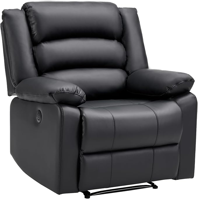 EBELLO Faux Leather Classic Power Recliner Chair, Oversized Electric Overstuffed Reclining Chair with Soft Cushion and Back, Sofa with Comfortable Armchair, Classic Black