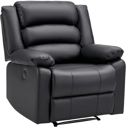 EBELLO Faux Leather Classic Power Recliner Chair, Oversized Electric Overstuffed Reclining Chair with Soft Cushion and Back, Sofa with Comfortable Armchair, Classic Black