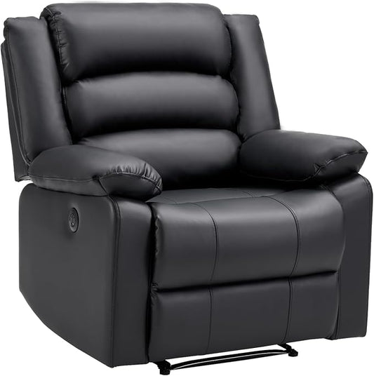 EBELLO Faux Leather Classic Power Recliner Chair, Oversized Electric Overstuffed Reclining Chair with Soft Cushion and Back, Sofa with Comfortable Armchair, Classic Black