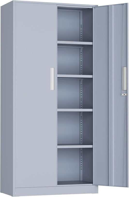 Incbruce 72” Metal Storage Cabinet, Locking Steel Storage Cabinet with 2 Doors and 4 Adjustable Shelves, Tall Lockable Tool for Garage, Home, Office (Cement Grey)