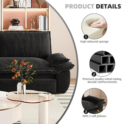 73.2" Sleeper Sofa Bed Queen, 3-in-1 Convertible Couch, Modern Pull Out Couches, Comfy Velvet Futon Sofa, Cloud Loveseat Lounge, Pillow Arm, for Small Spaces, Apartment, Living Room, Black