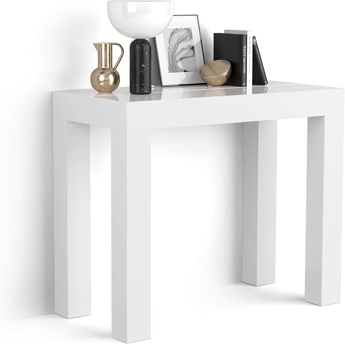 Mobili Fiver, First, Extendable Console Table 17.7(120) x35.4 in, High Gloss White, Made in Italy