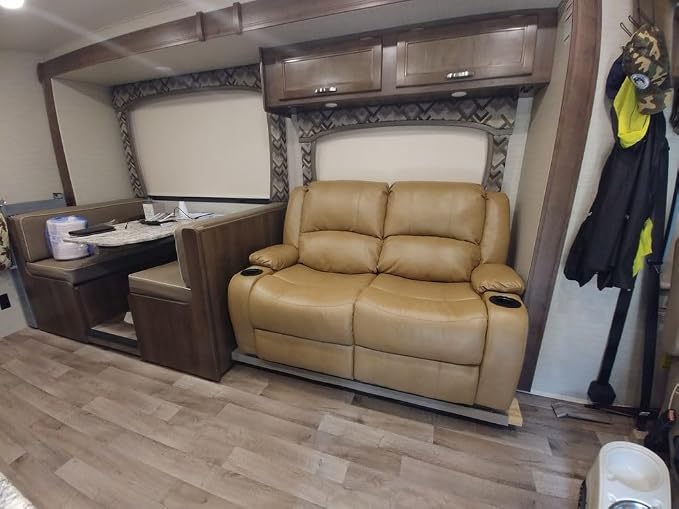 RecPro Charles 58" Powered Double RV Wall Hugger Recliner Sofa RV Loveseat with Upgraded 2023 Fabric (Toffee)