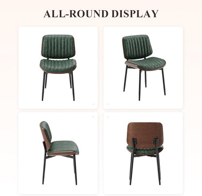 MALOL Leather Dining Chairs Set of 2, Modern Upholstered Dining Room Kitchen Chairs with Metal Legs and Wooden Back Support for Home Dining Room/Restaurant, Green