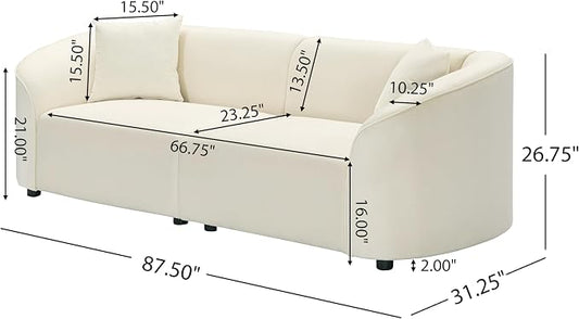 Merax 87" Large Couch, Comfy Upholstered Loveseat with Extra Deep Seats, Velvet Sofa for Living Room Apartment Office, Beige