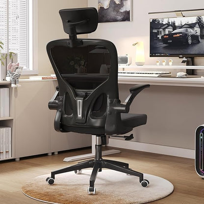 Ergonomic Office Chair, High-Back Mesh Computer Desk Chair with Adjustable Height, Lumbar Support, Flip-Up Armrests,headrest，and Swivel Rolling Design for Home and Office Use