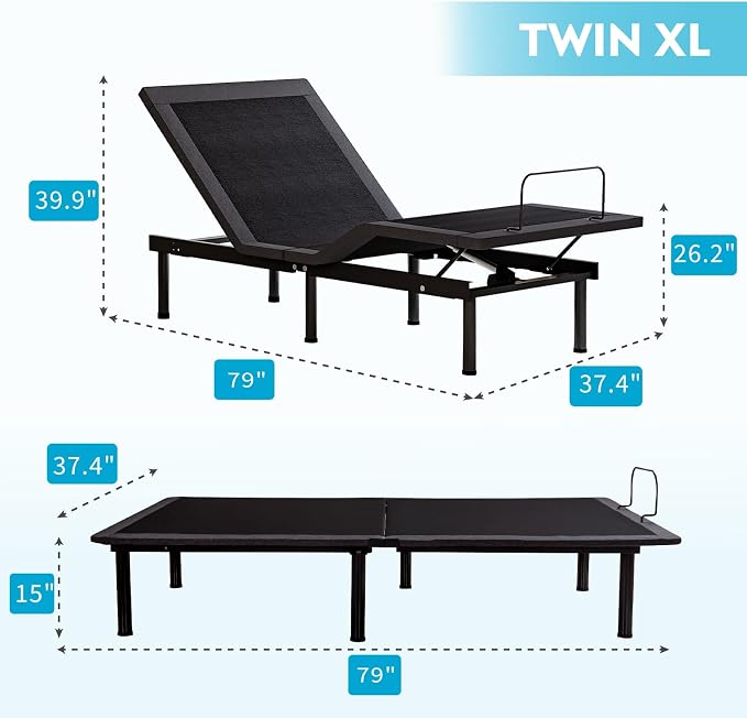 Dyonery Twin XL Adjustable Bed Base Frame with 14 Inch Cooling Copper Memory Foam Mattress, Wireless Remote & Head and Foot Incline, Zero Gravity, CertiPUR-US Certified & Fiberglass Free, 80" × 38"