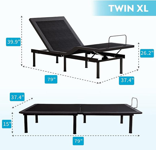 Dyonery Twin XL Adjustable Bed Base Frame with 14 Inch Cooling Copper Memory Foam Mattress, Wireless Remote & Head and Foot Incline, Zero Gravity, CertiPUR-US Certified & Fiberglass Free, 80" × 38"