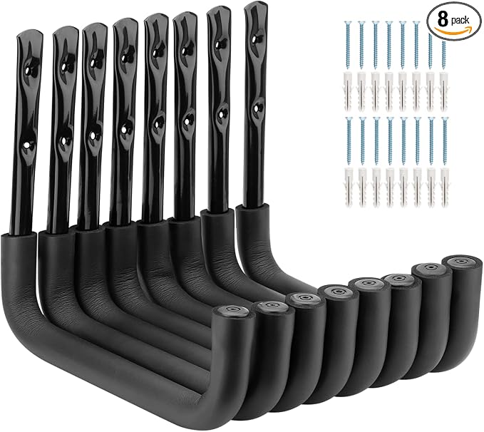 8 Pack Ladder Hooks 9.8Inch Garage Storage Utility Hook Heavy Duty Wall Mounted Storage Organizer Hanging Folding Chair Bike Ski Tool