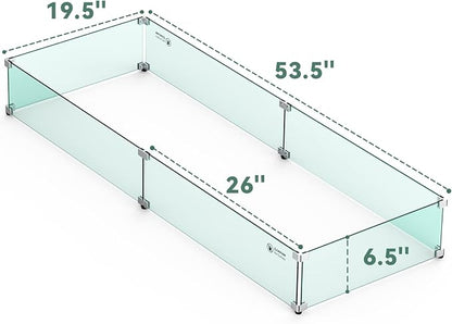 Skyflame Fire Pit Wind Guard, 53.5" x 19.5" x 6" Clear Tempered Glass Flame Guard Set with Hard Aluminum Corner Brackets and Rubber Feet, Fits for 48-inch Rectangular Fire Pit Burner Pan