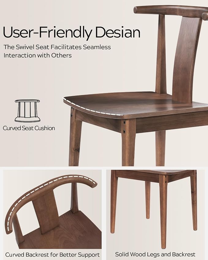 EYYTHUNG Wood Dining Chairs Set of 4, Farmhouse Kitchen Chairs with Curved Back Mid Century Wishbone Dining Chairs for Dining Room/Kitchen, Brown