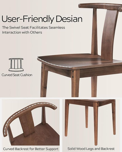 EYYTHUNG Wood Dining Chairs Set of 2, Farmhouse Kitchen Chairs with Curved Back, Modern Mid Century Wishbone Dining Chairs for Dining Room, Kitchen, Brown