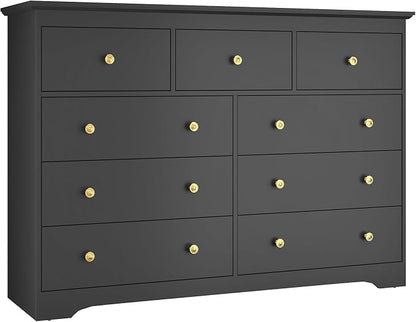 Black Dresser for Bedroom，55" Wide 9 Drawers Dressers,Modern Wooden Chest for Living Room, Hallway
