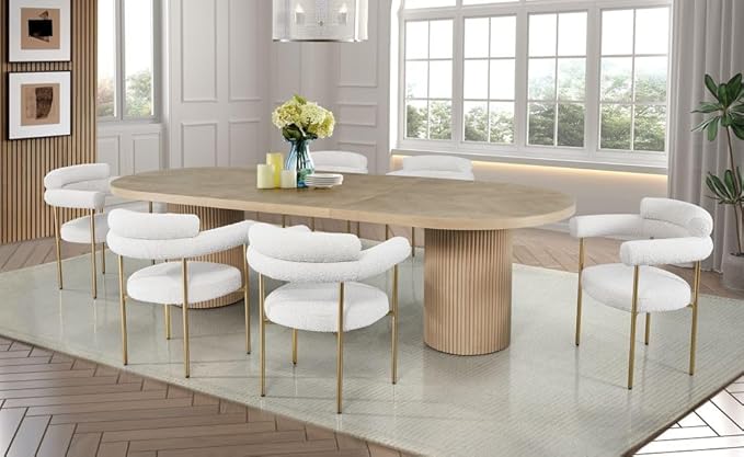 Dobby 90"-123" Extendable Oval Wooden Dining Table, Light Oak | Mid Century Modern, Double Pedestal Base, For 6 People, Large