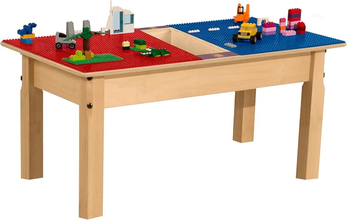 Contender Time-2-Play Kids Activity Play Table, Compatible with Lego Bricks, Extra Sturdy Birch Plywood, 35" W X 15.5" D, Red & Blue, 14" Legs for Toddlers
