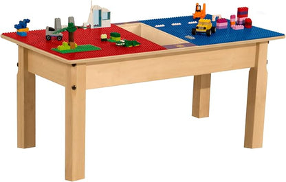 Contender Time-2-Play Kids Activity Play Table, Compatible with Lego Bricks, Extra Sturdy Birch Plywood, 35" W X 15.5" D, Red & Blue, 14" Legs for Toddlers