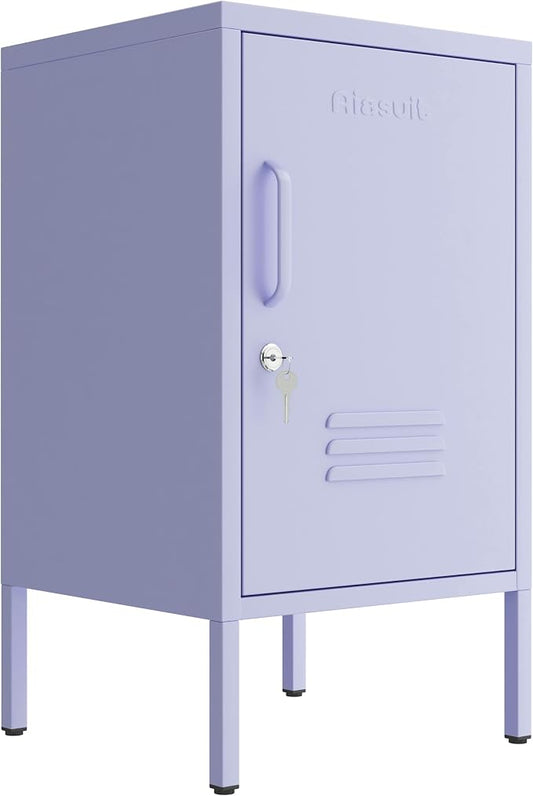 Single Door Lockable Metal End Table & Children's Bedside Table, 2-Tier Storage Cabinet with Adjustable Shelf, Easy Assembly Side Table for Living Room Bedroom Home Office Purple