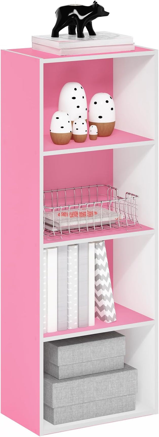 Furinno Luder Bookcase / Book / Storage, 4-Tier, Pink/White