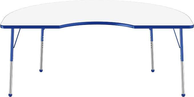 FDP Dry-Erase Kidney Activity School and Office Table (48 x 72 inch), Standard Legs with Ball Glides for Collaborative Spaces, Adjustable Height 19-30 inches - Whiteboard Top, Blue Edge and Blue Legs